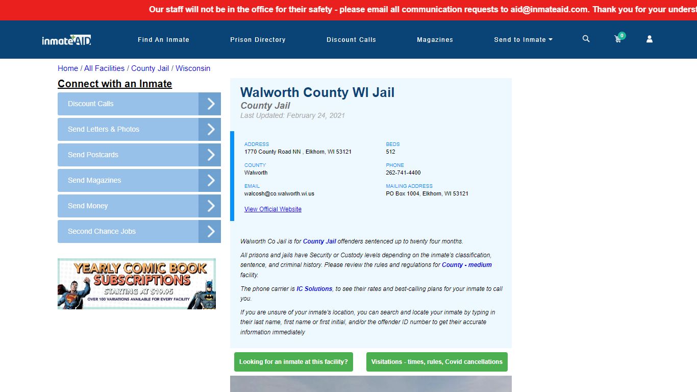 Walworth County WI Jail - Inmate Locator - Elkhorn, WI