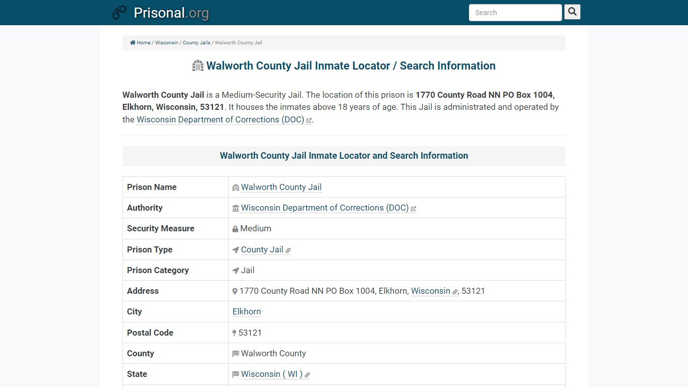 Walworth County Jail-Inmate Locator/Search Info, Phone ...