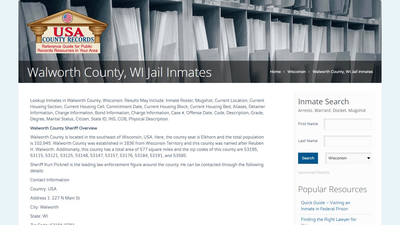 Walworth County, WI Jail Inmates | Name Search